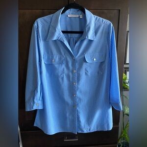 Notations size large button up blue blouse.  Very good condition.